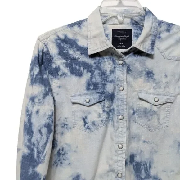 AEO Favorite Fit Acid Wash Snap Button Shirt M - Picture 2 of 8